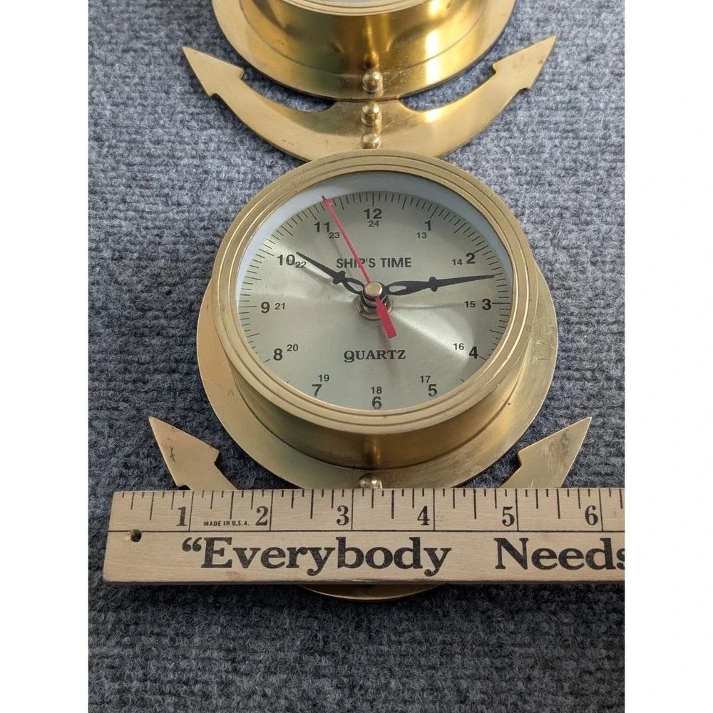 Vintage Brass Anchor Wall Weather Station Quartz Clock Thermometer Hygro READ